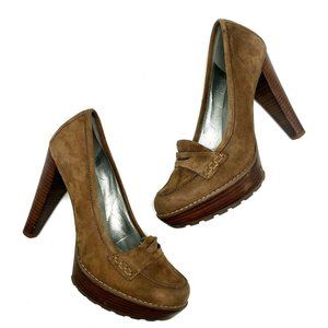 GUESS Suede Leather Platform Penny Loafer Heels